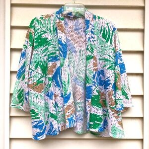 Southern Lady Open Front Blazer Jacket Womens M Cut Out Coastal Leaf Print Light
